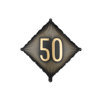 Čierny fóliový balón 50 s zlatým nápisom, 46 × 46 cm